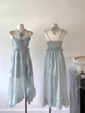 blue suspender dress women's summer new style seaside holiday beach dress SD262